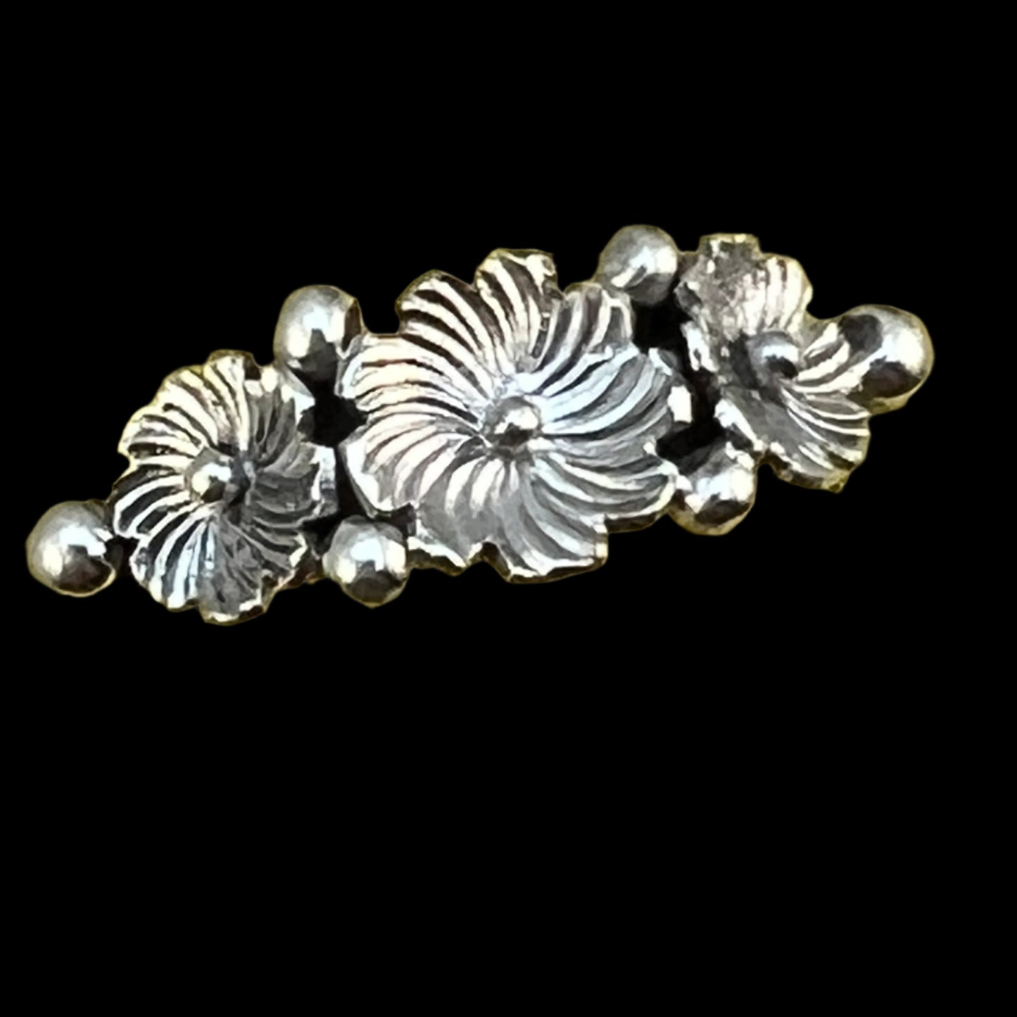 size 5.5 Sterling silver narrow skinny band, floral ring, Rita Montoya