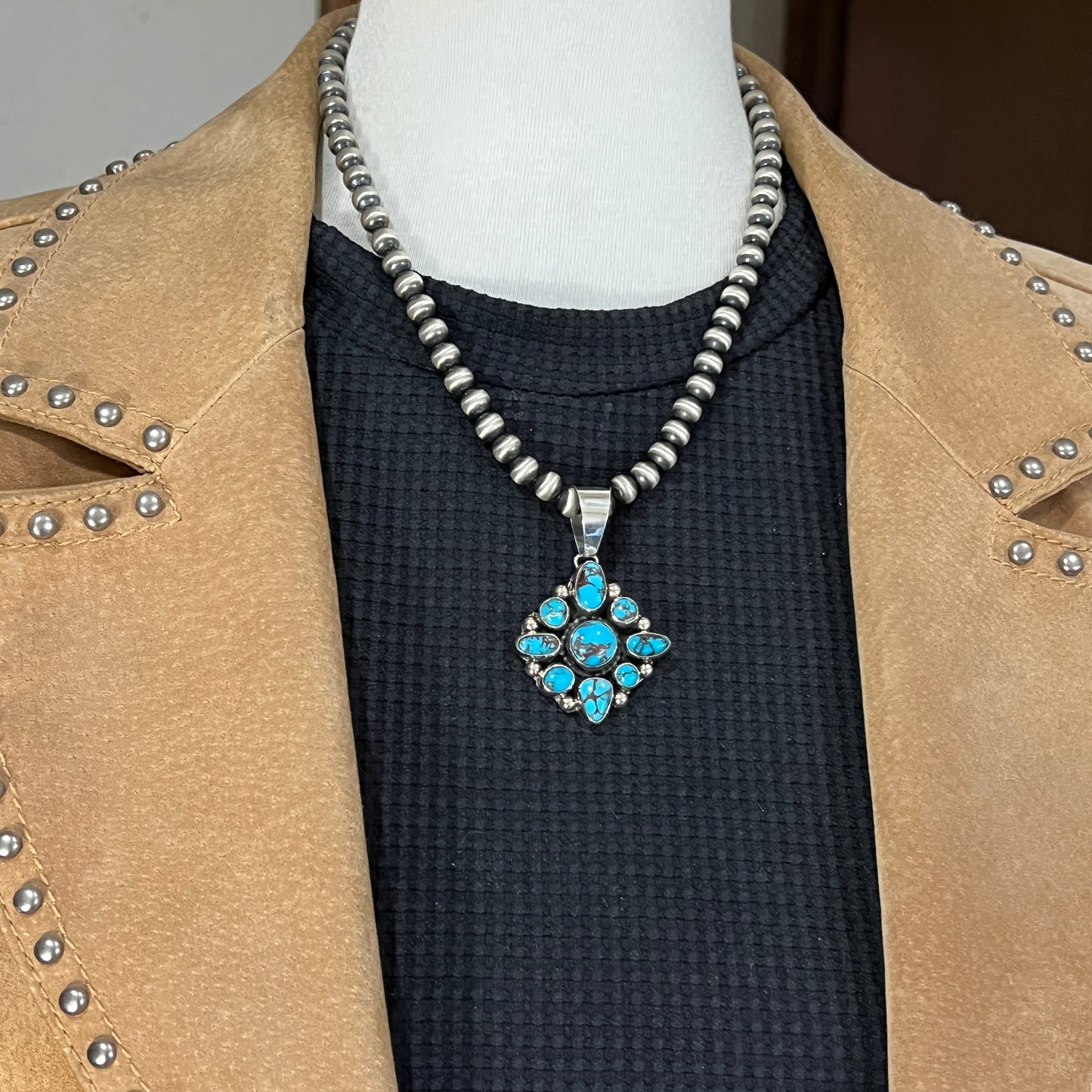 Egyptian Turquoise sterling silver Cluster pendant 2 Navajo Kathleen Livingston