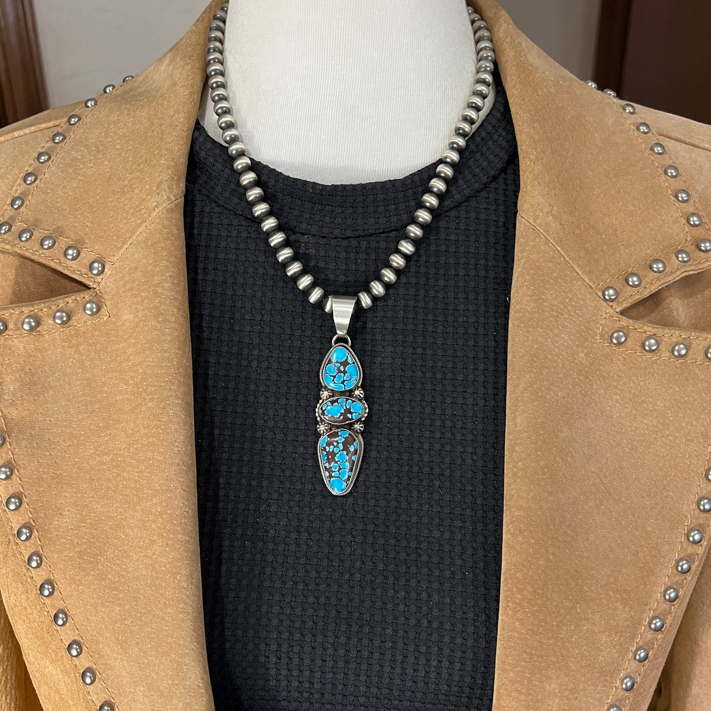 Egyptian Turquoise sterling silver pendant 5 Navajo Kathleen Livingston