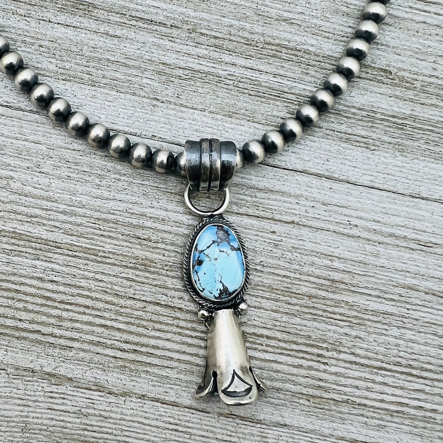 16" Golden Hills Turquoise Squash Blossom Necklace Sharon McCarthy Sterling silver NK8