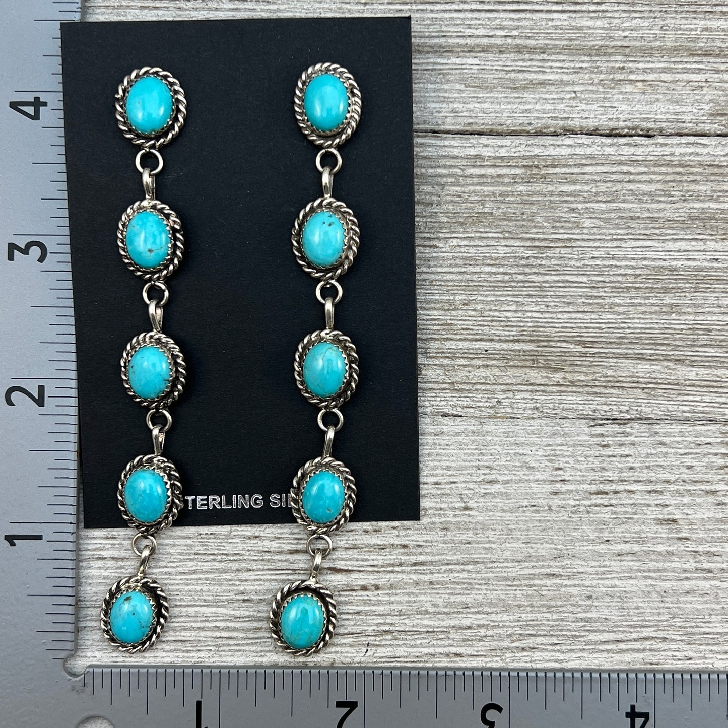 Long Dangle Turquoise stone earrings, sterling silver Boho jewelry