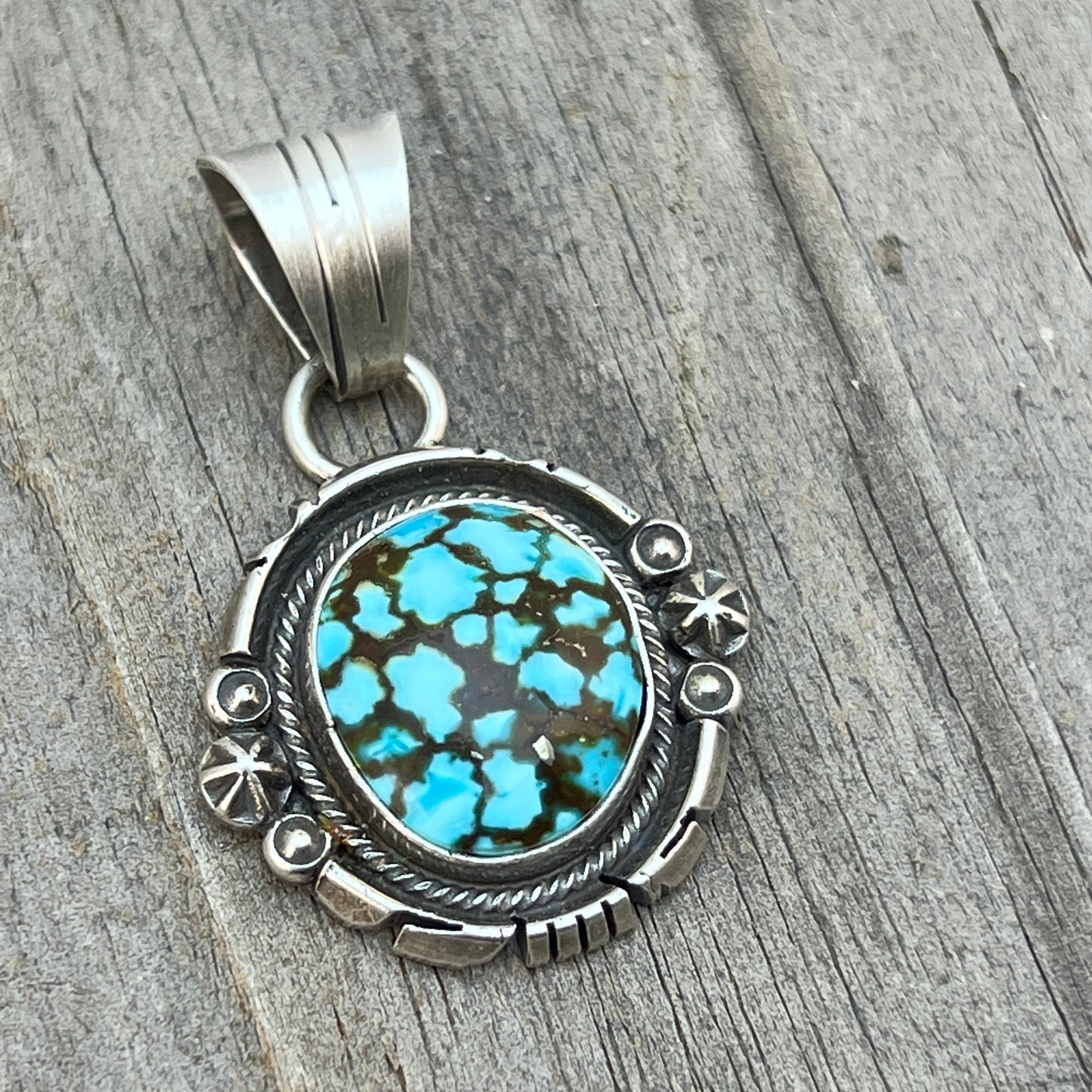 Kingman Turquoise pendant sterling silver Marita Benally Navajo 757