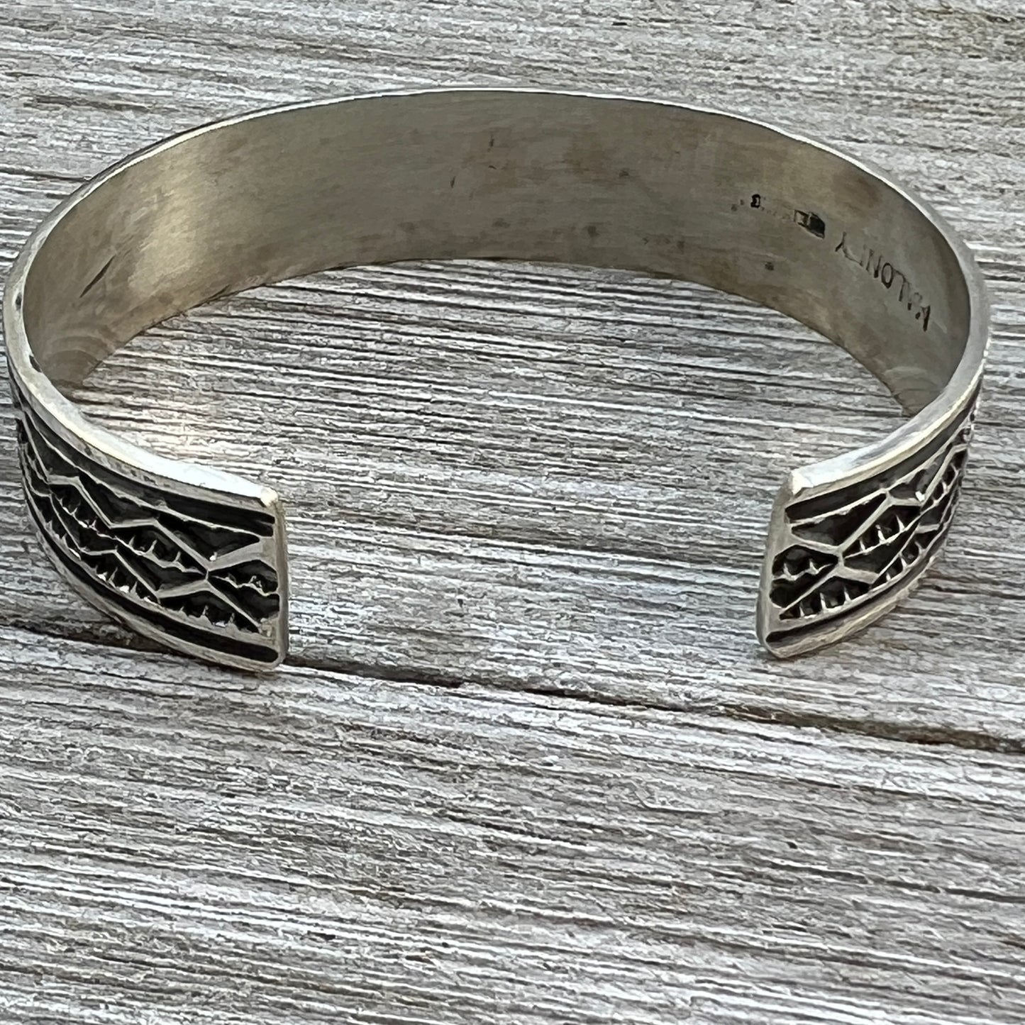 6.5" Sterling silver hand stamped Cuff Bracelet Navajo Leonard Maloney signed boho 361