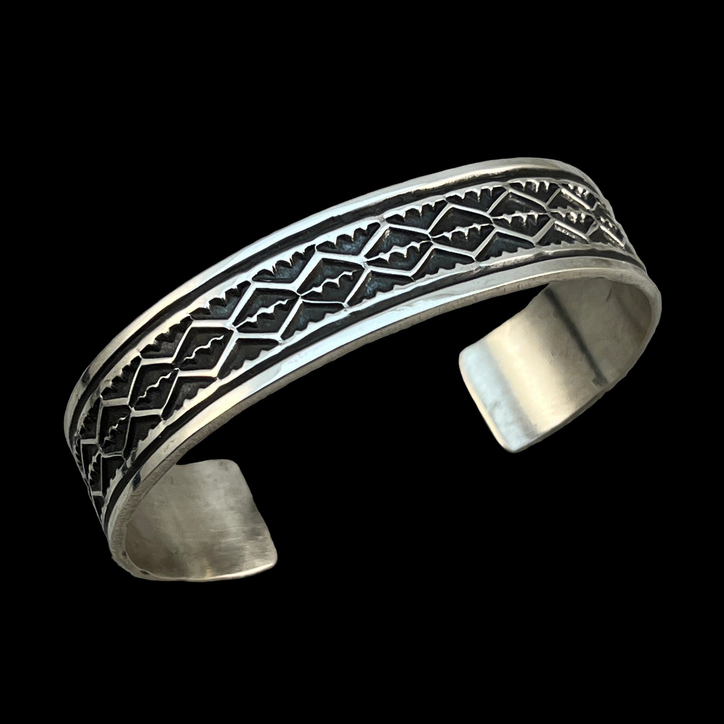 6.5" Sterling silver hand stamped Cuff Bracelet Navajo Leonard Maloney signed boho 361