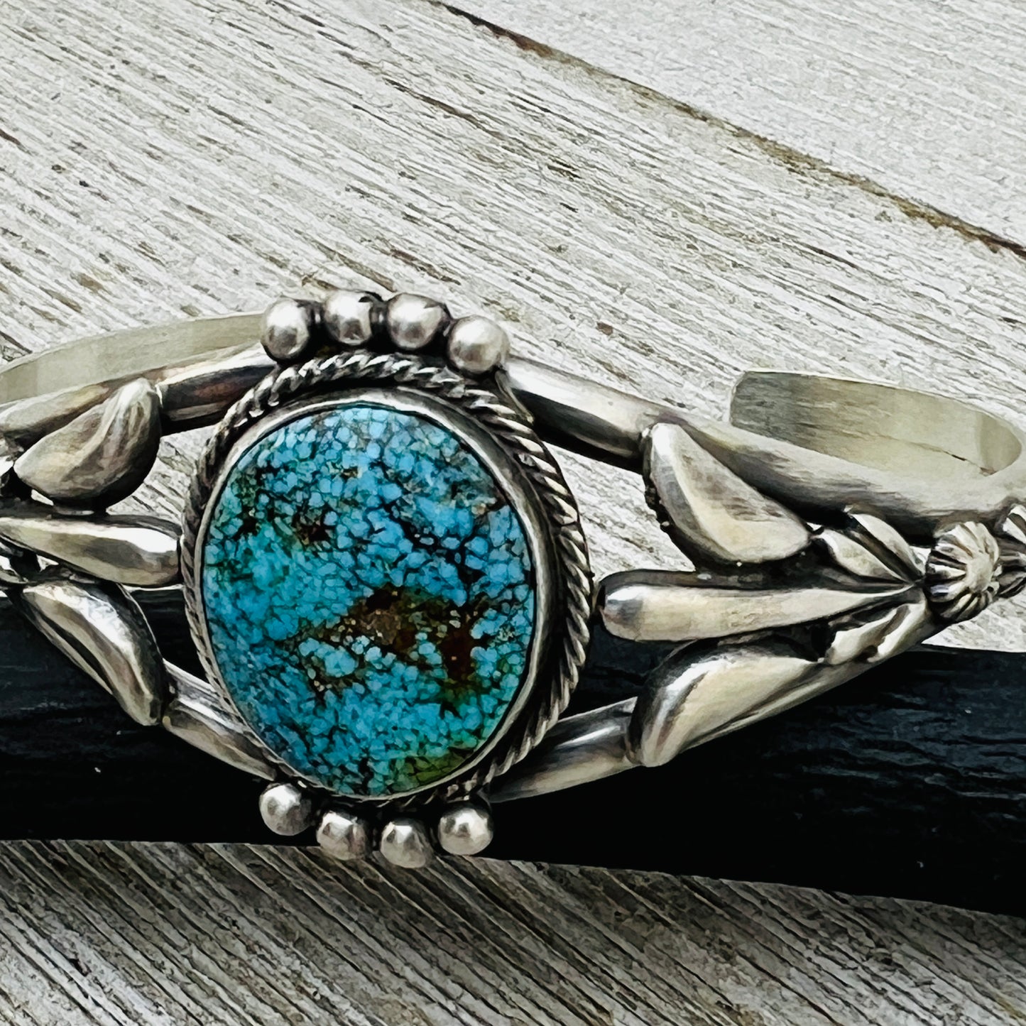 6 1/4"  Kingman Turquoise cuff bracelet sterling silver Bobby Platero BR17