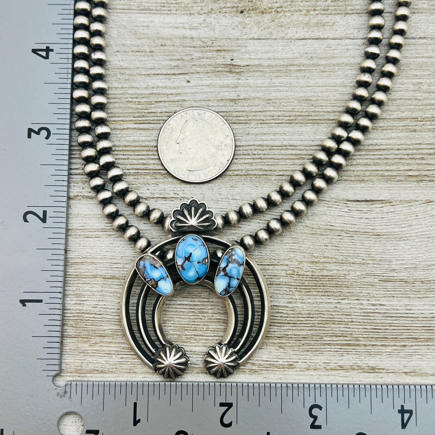 17 1/2" Golden Hills Turquoise Naja necklace sterling silver Navajo Davey Morgan NK2