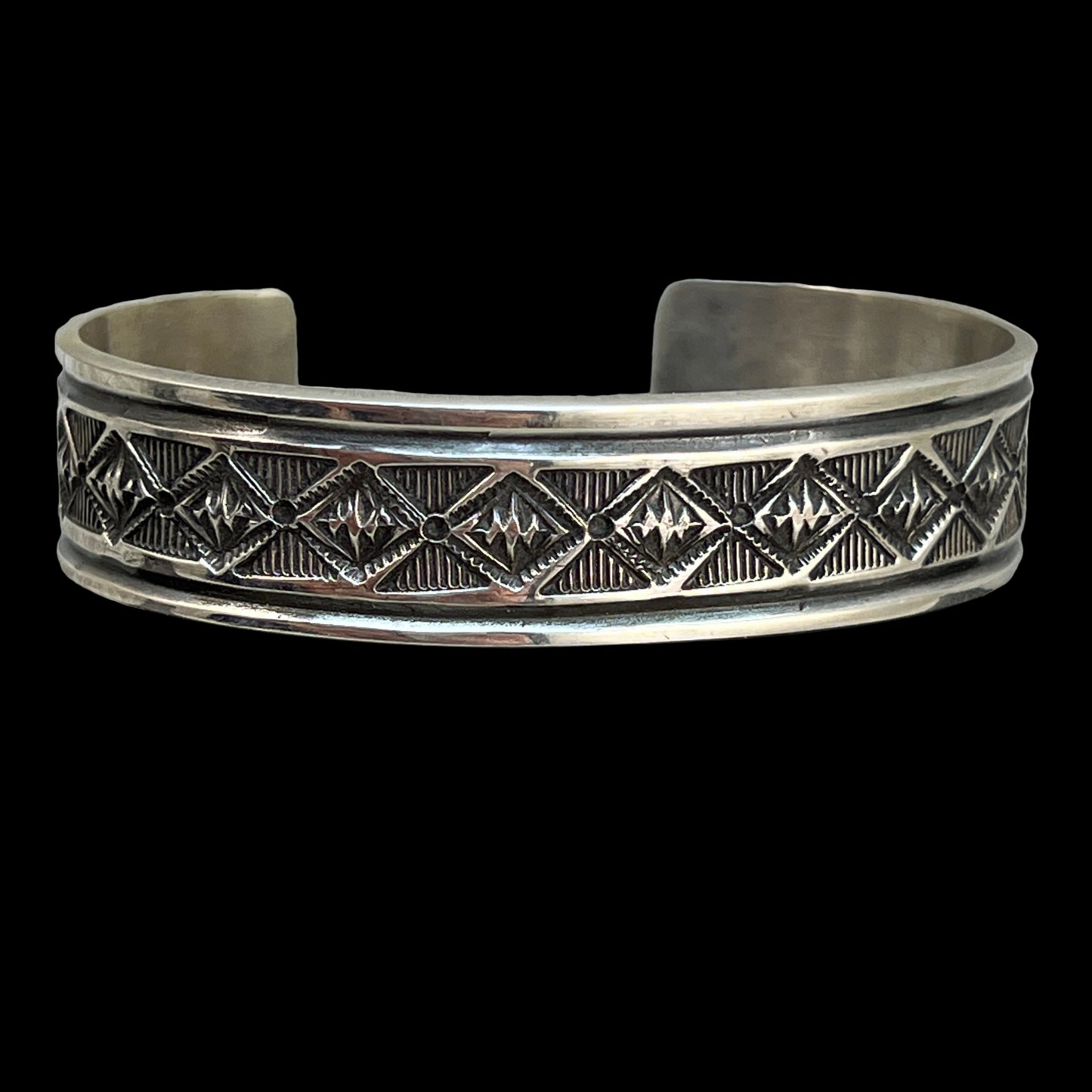 6.5" Sterling silver hand stamped Cuff Bracelet Navajo Leonard Maloney signed boho 360