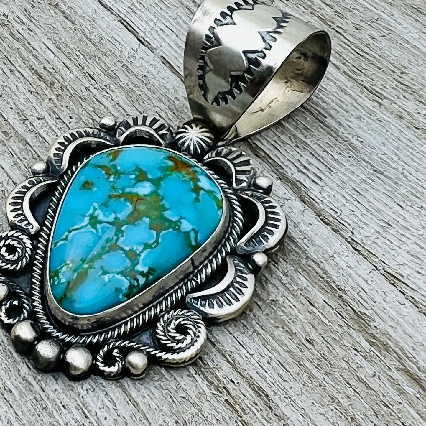 Blue Kingman Turquoise Pendant Navajo Sterling silver Jackson Hoskie