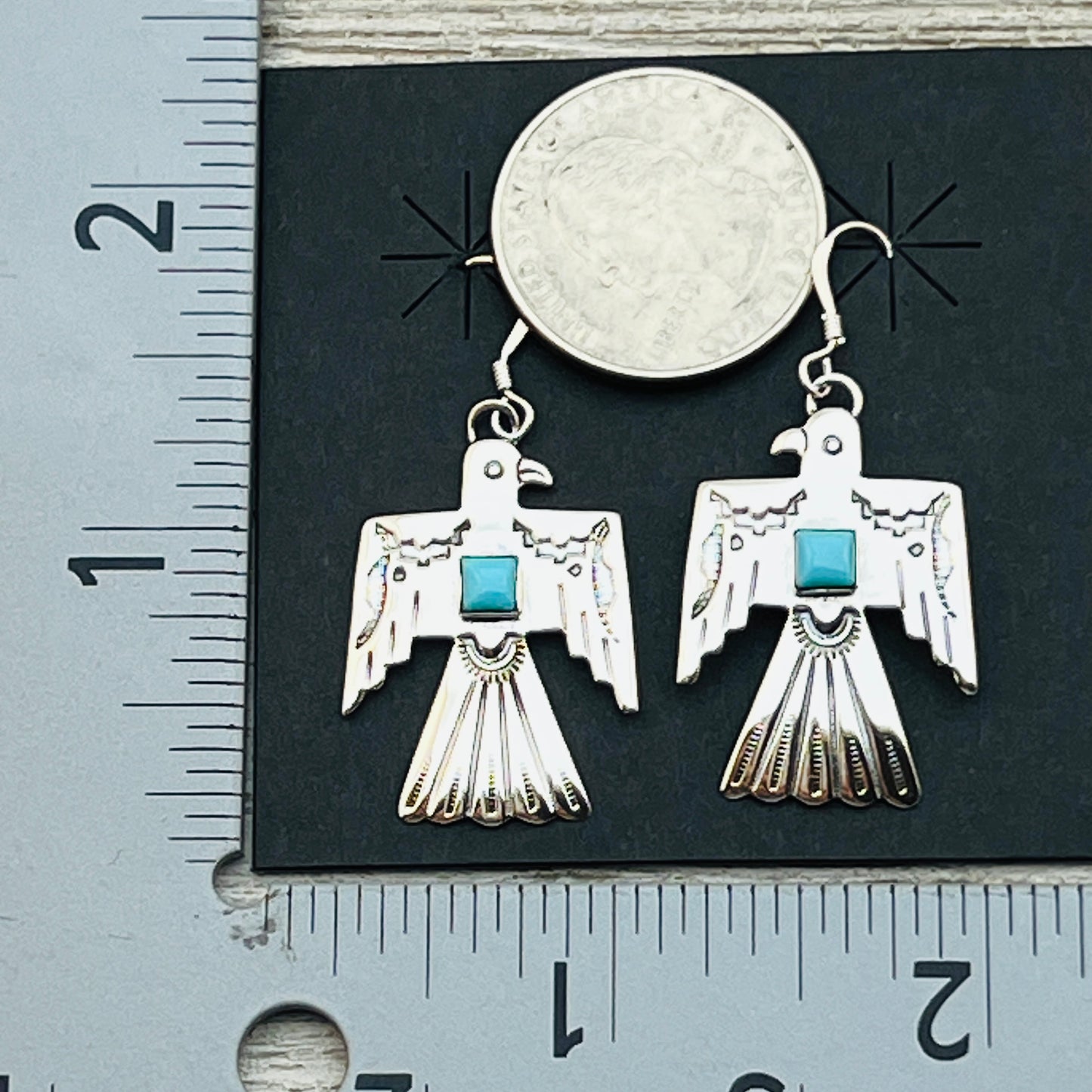 Turquoise Thunderbird Earrings Jeremy Delgarito Navajo sterling silver signed ER22