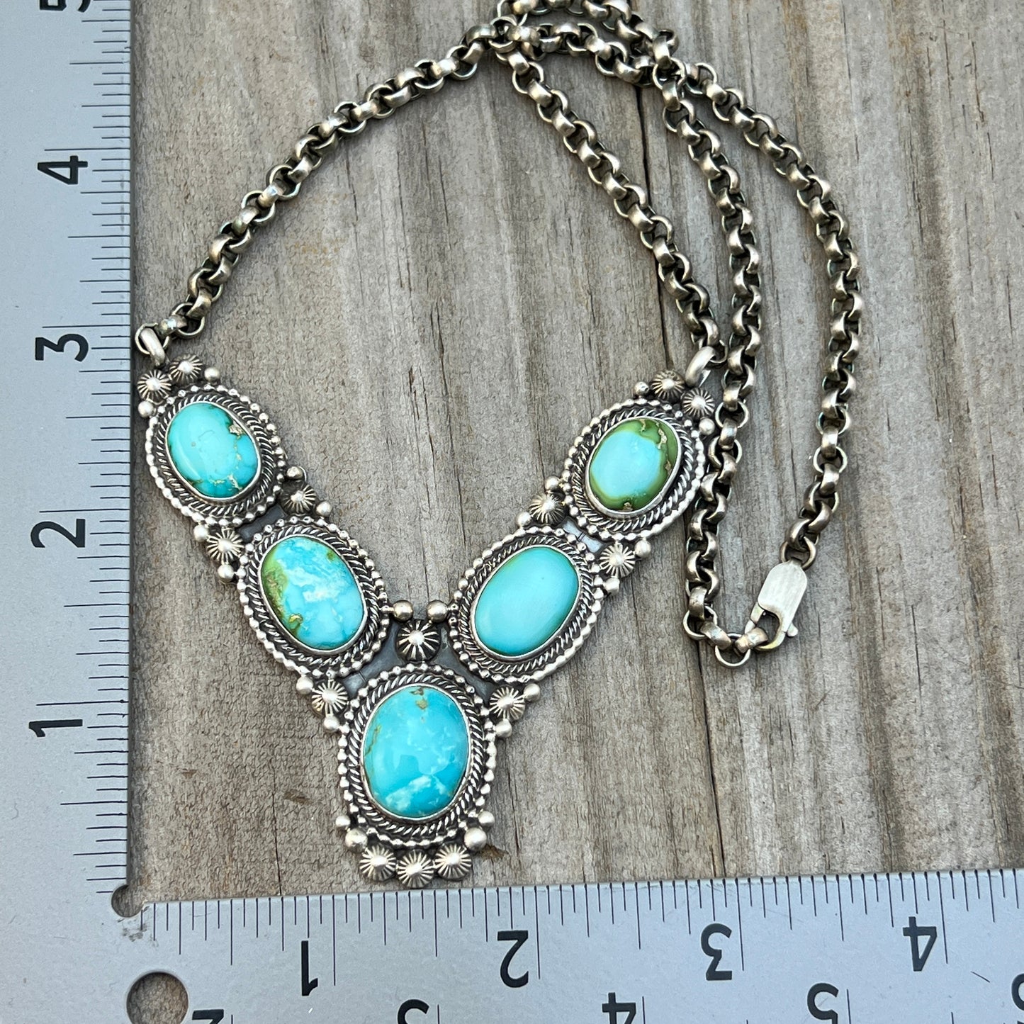 18" Blue Sonoran Turquoise Heavy Necklace Sterling Silver Tom Lewis Navajo 837