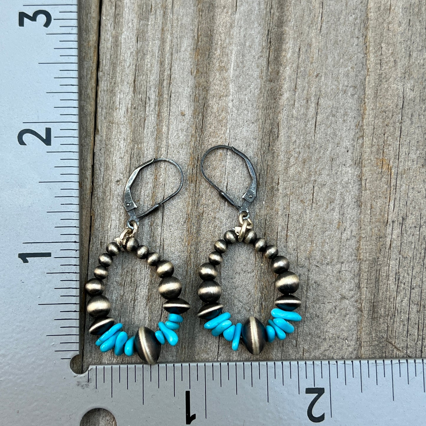Blue Kingman Turquoise small hoop earrings Sterling silver Western pearls  803