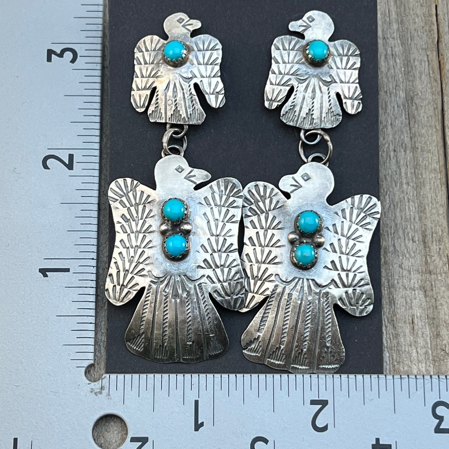 Long Sterling silver Turquoise Thunderbird Earrings Gabrielle Yazzie Sterling Silver 850