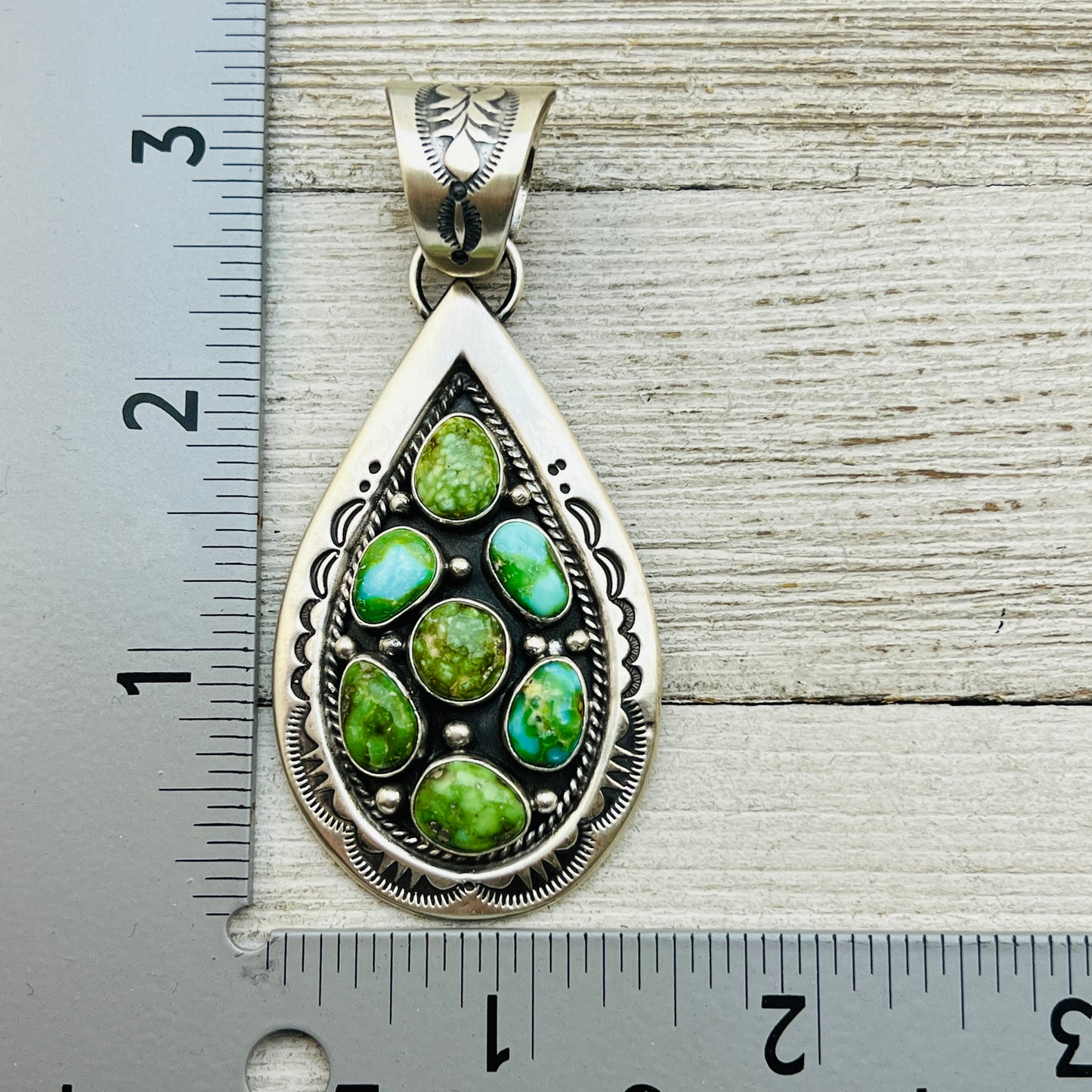 Green Blue Sonoran Turquoise cluster pendant Navajo Samuel Yellowhair