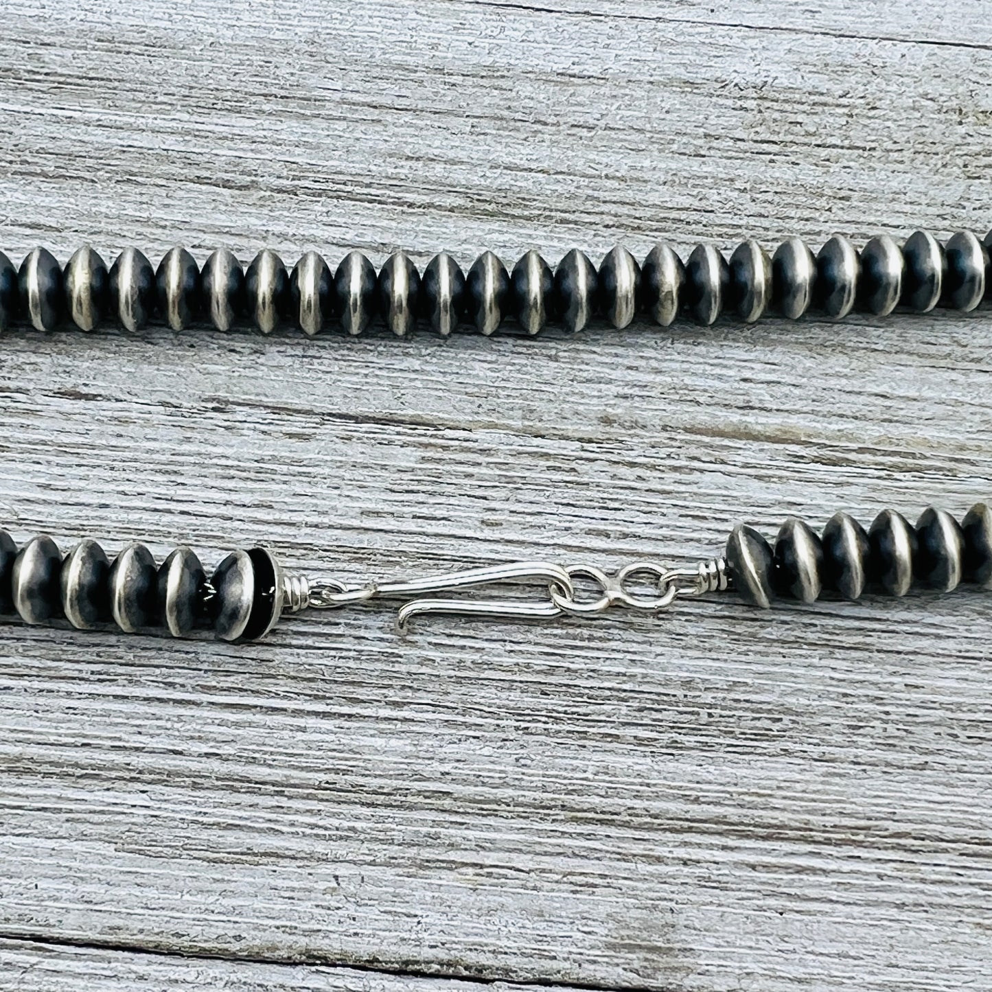 16” Sterling silver Navajo handmade 8mm saucer bead Pearl necklace Bryannen Halwood 700
