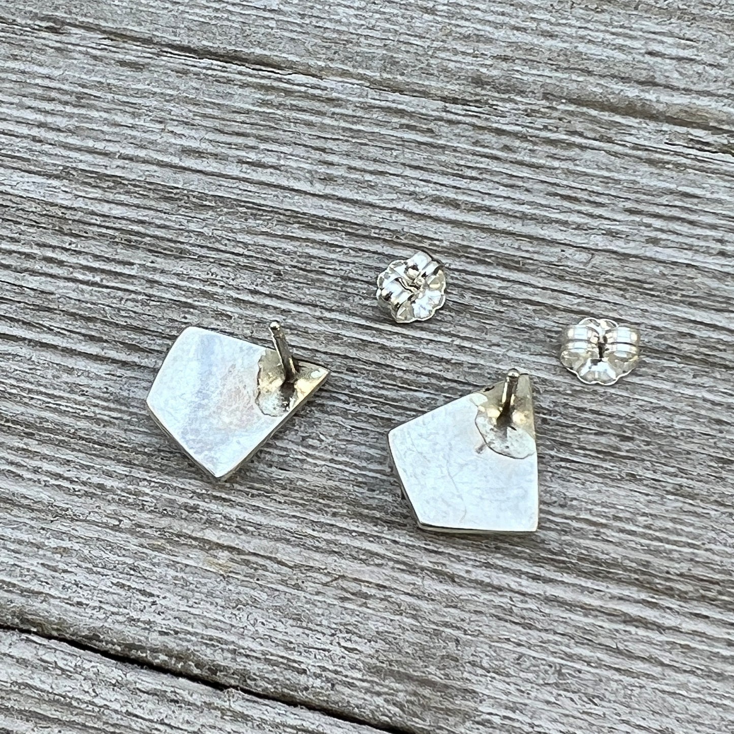 Small Zuni Fish scale inlay turquoise stud post earrings, Orena Leekya 6