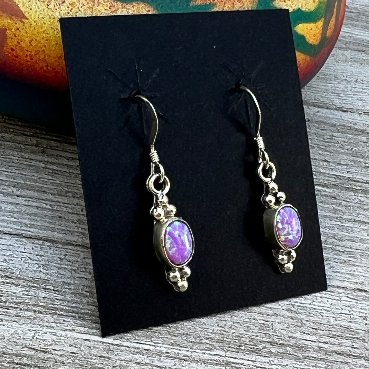 Dainty pink Opal Dangle earrings, small handmade Sterling Silver