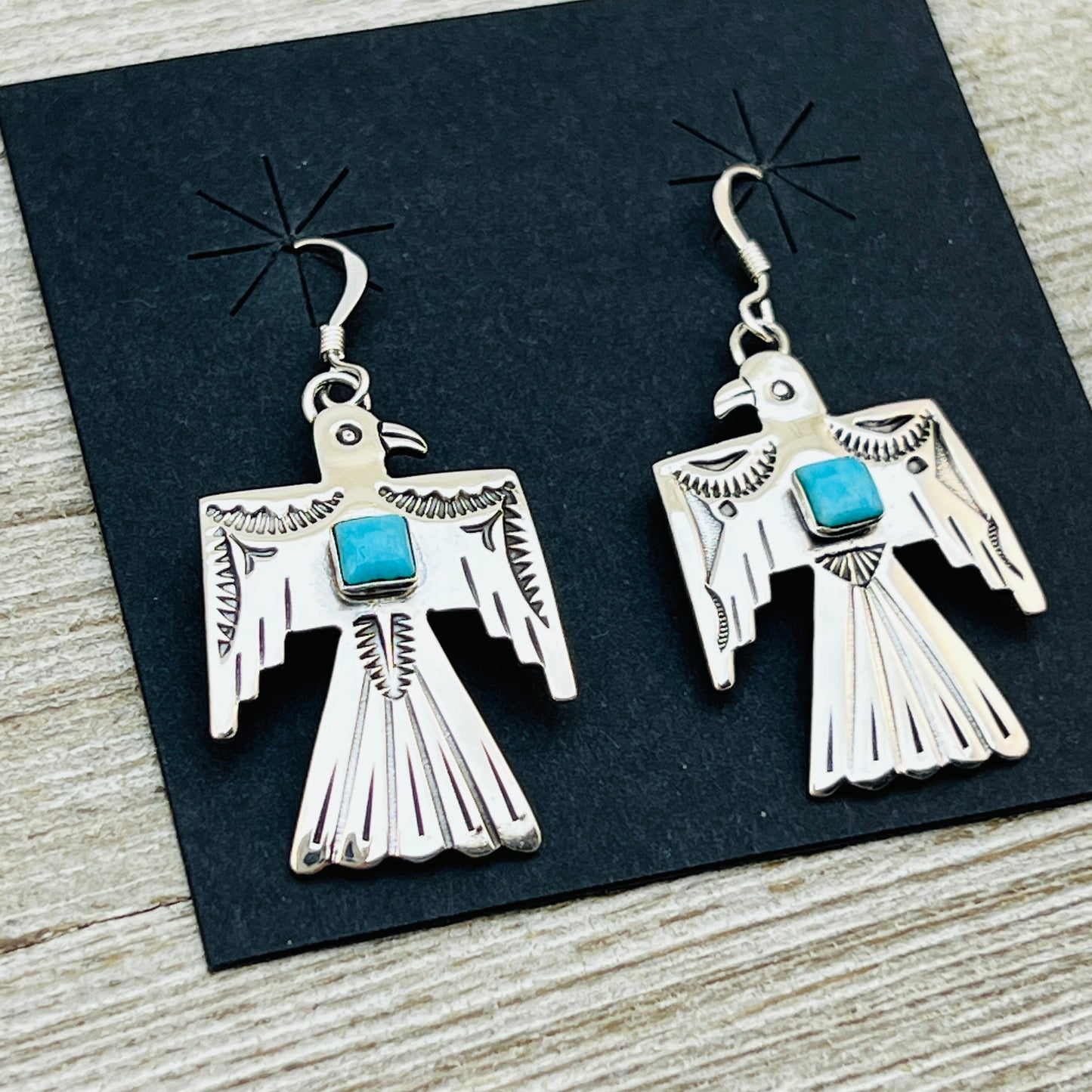 Turquoise Thunderbird Earrings Jeremy Delgarito Navajo sterling silver signed ER28