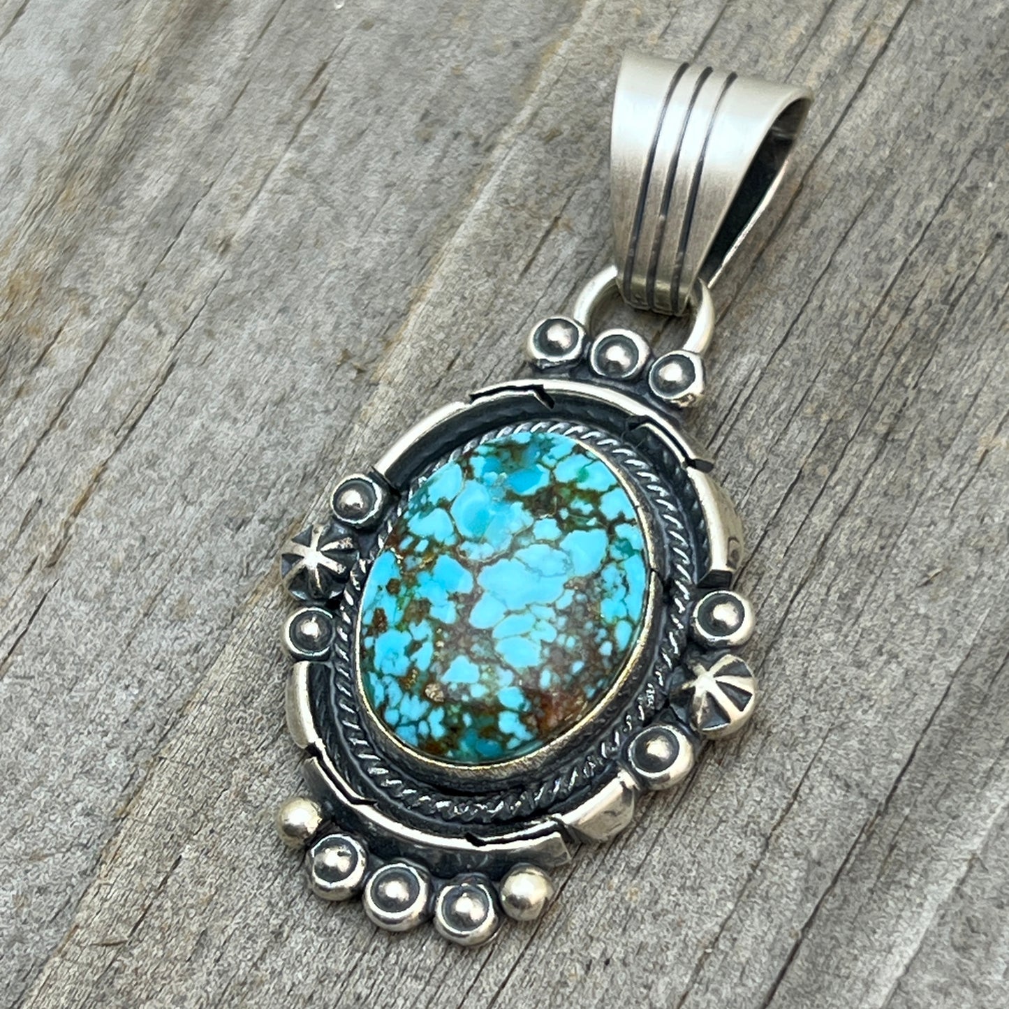 Kingman Turquoise pendant sterling silver Marita Benally Navajo 751