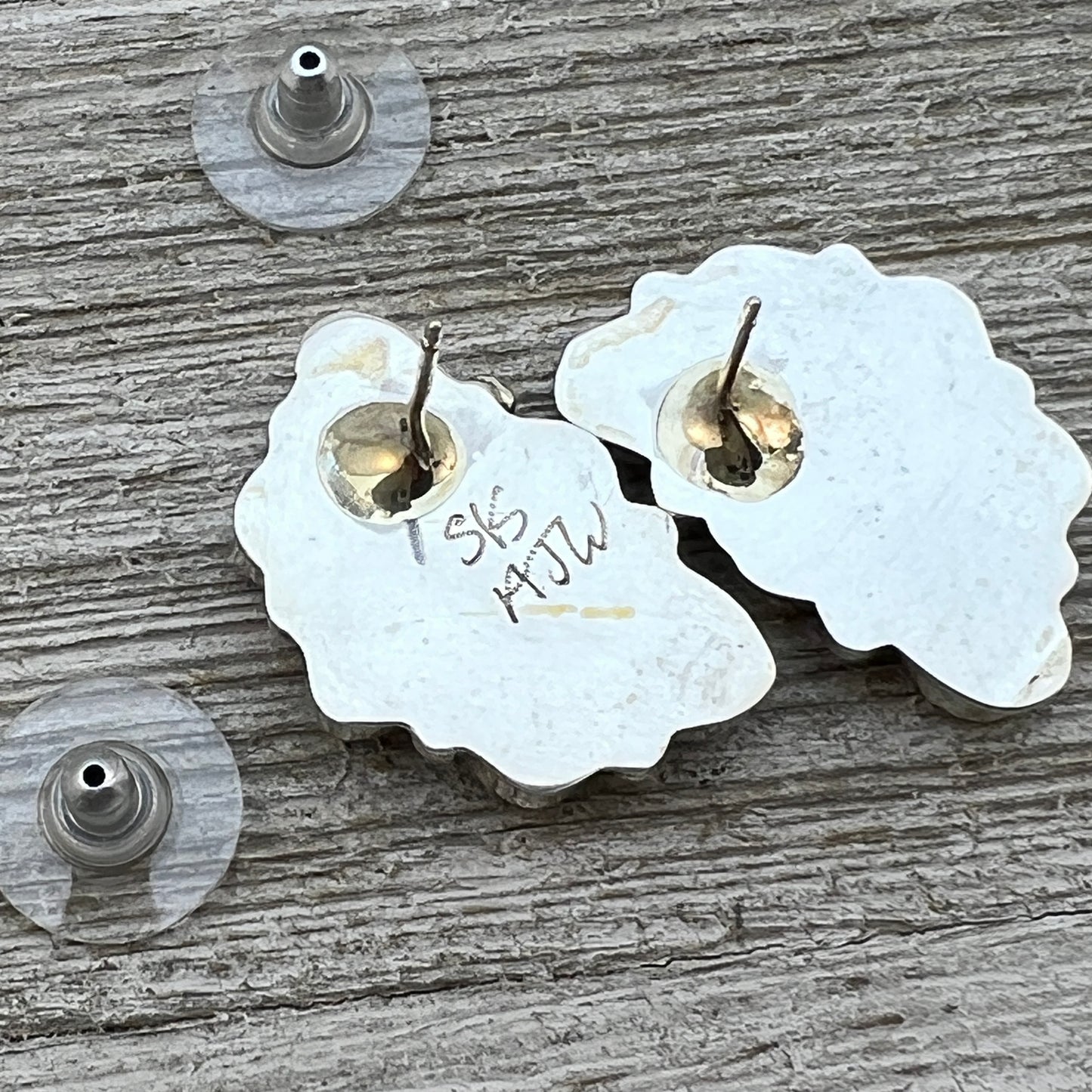 Clear Light Blue Kingman turquoise Half Cluster earrings Alicia Wilson Zuni signed 875