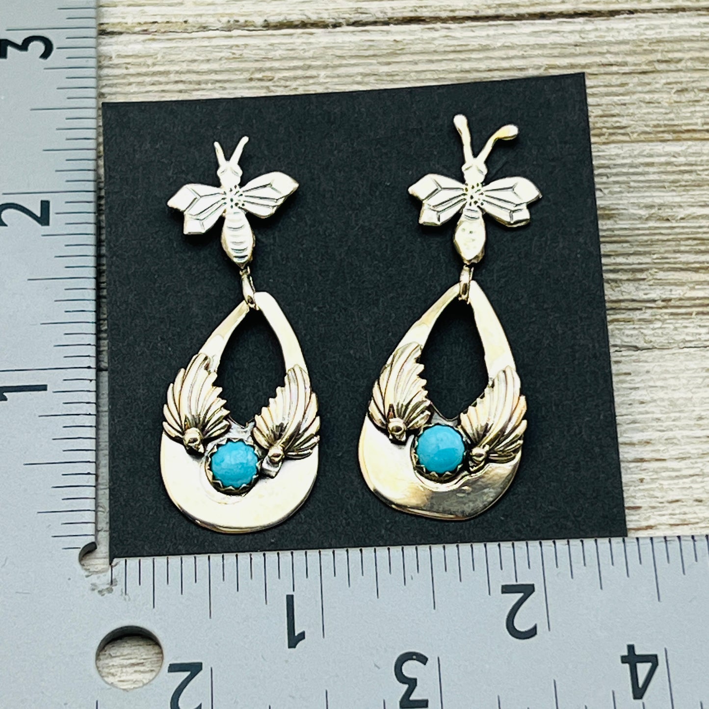 Turquoise Door knocker style modern Dragonfly earrings Sterling silver Phyllis Smith ER16