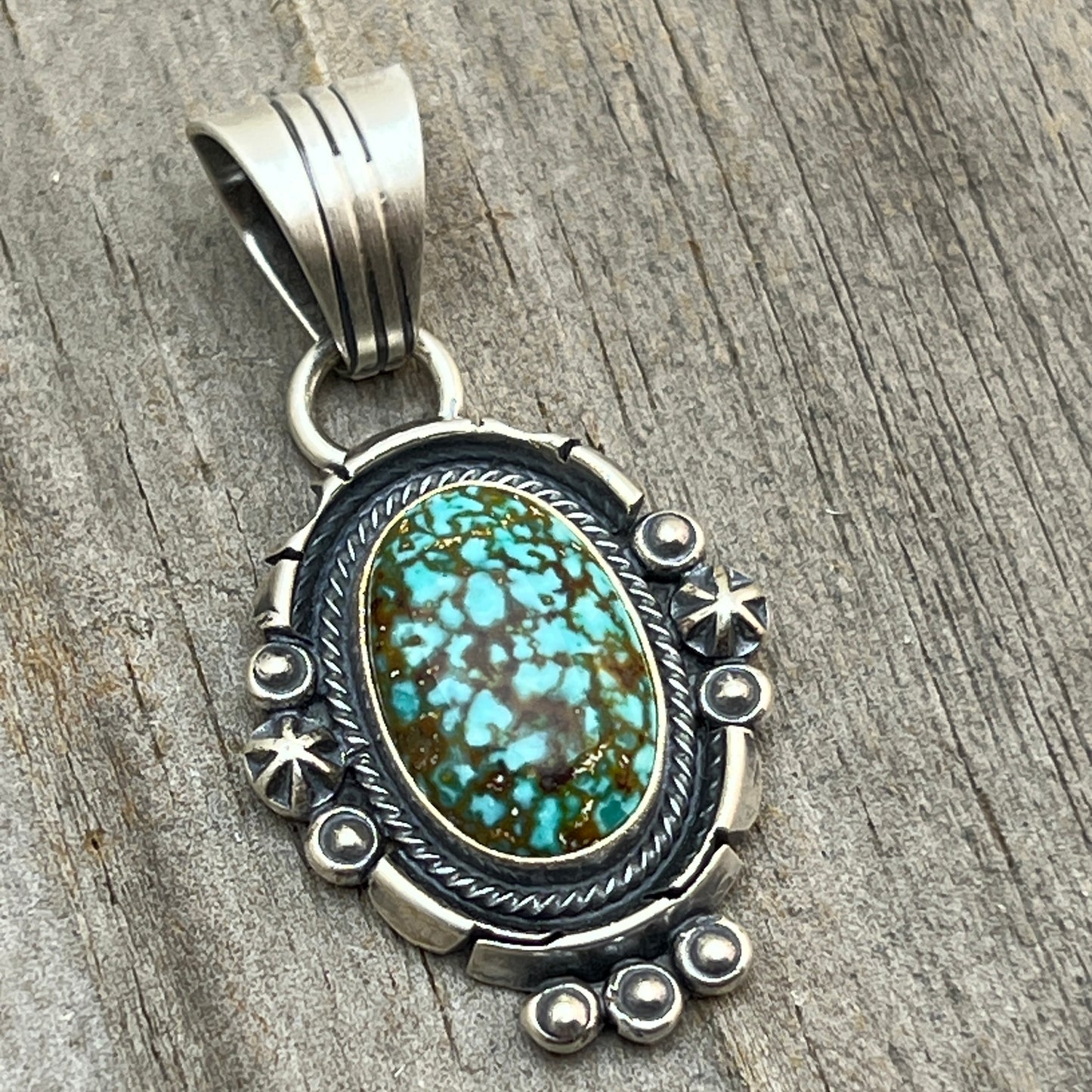 Kingman Turquoise pendant sterling silver Marita Benally Navajo 752