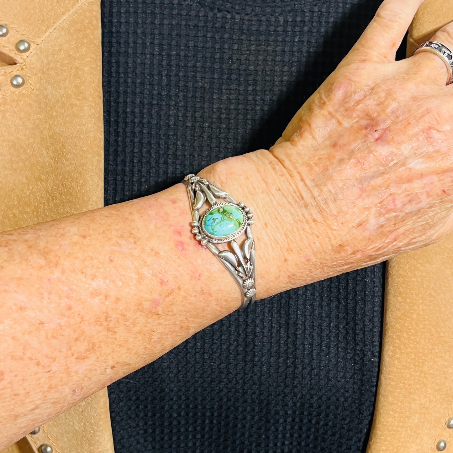 6 1/4" Sonoran Gold polychrome Turquoise cuff bracelet sterling silver Bobby Platero BR11