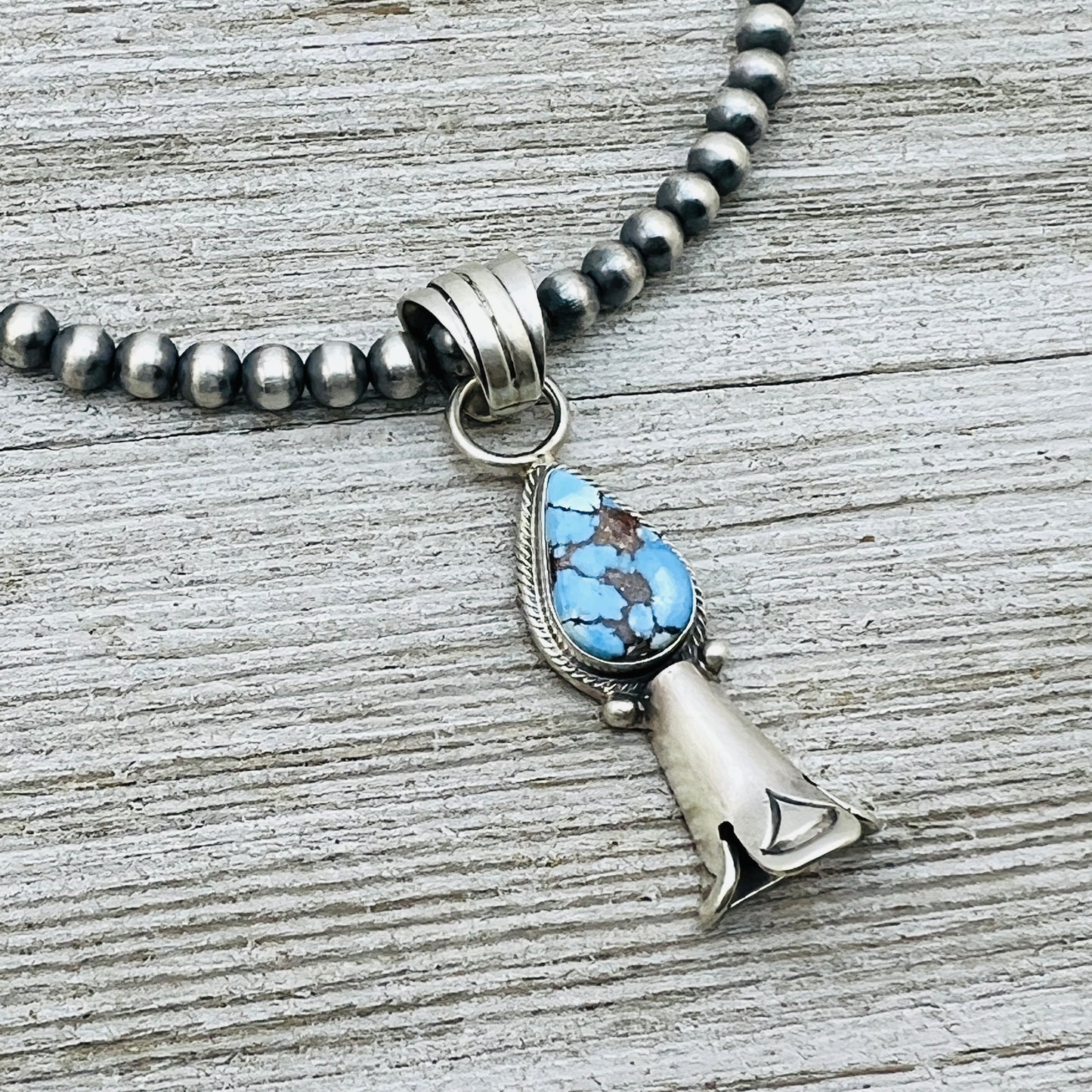 16" Golden Hills Turquoise Squash Blossom Necklace Sharon McCarthy Sterling silver NK9