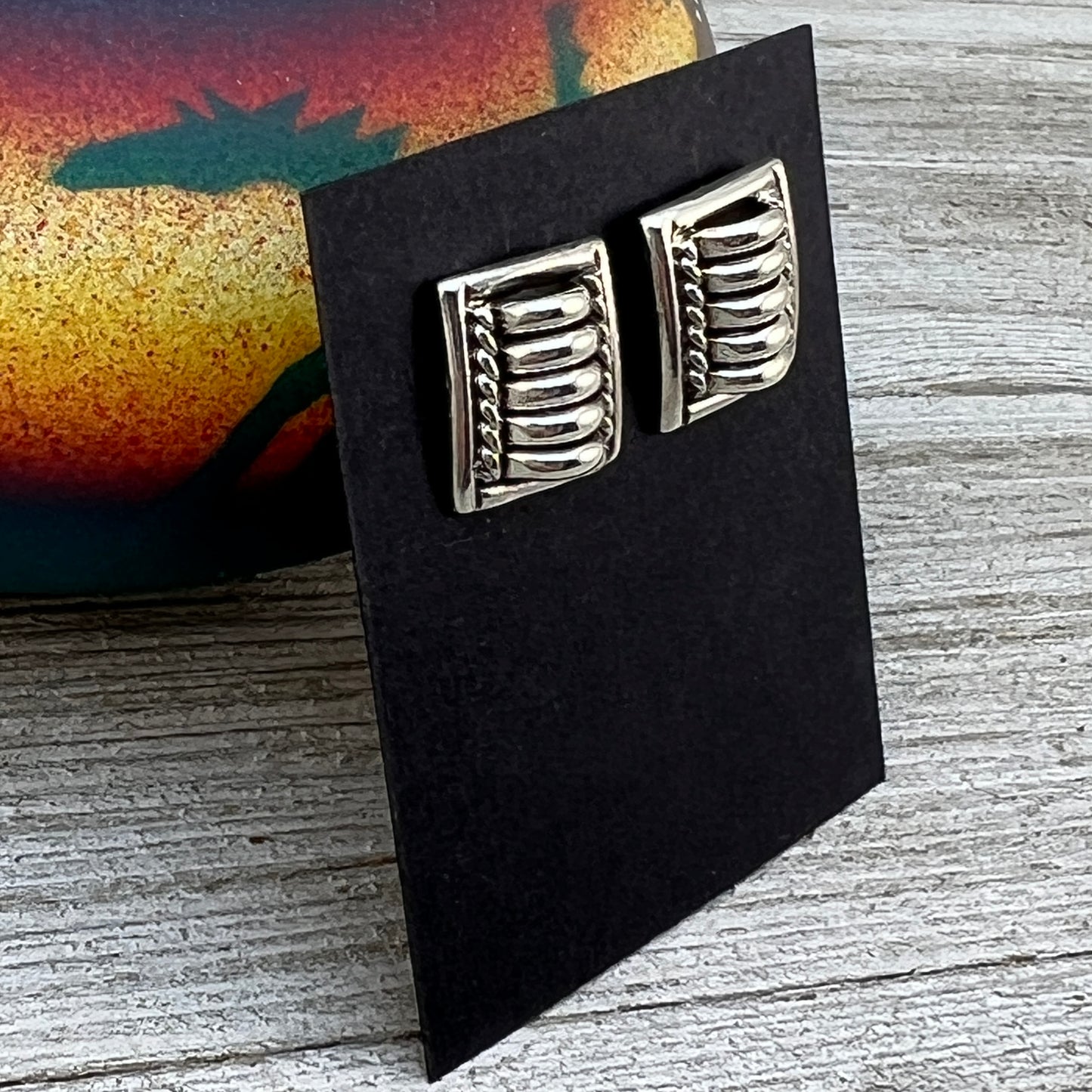 Modern Small Square post Stud Earrings Handmade by Navajo artist Thomas Tom Charley
