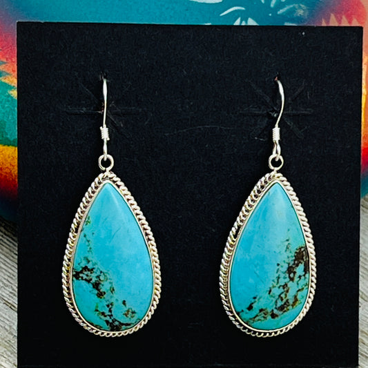 Blue turquoise teardrop earrings sterling silver Sharon McCarthy Navajo ER54