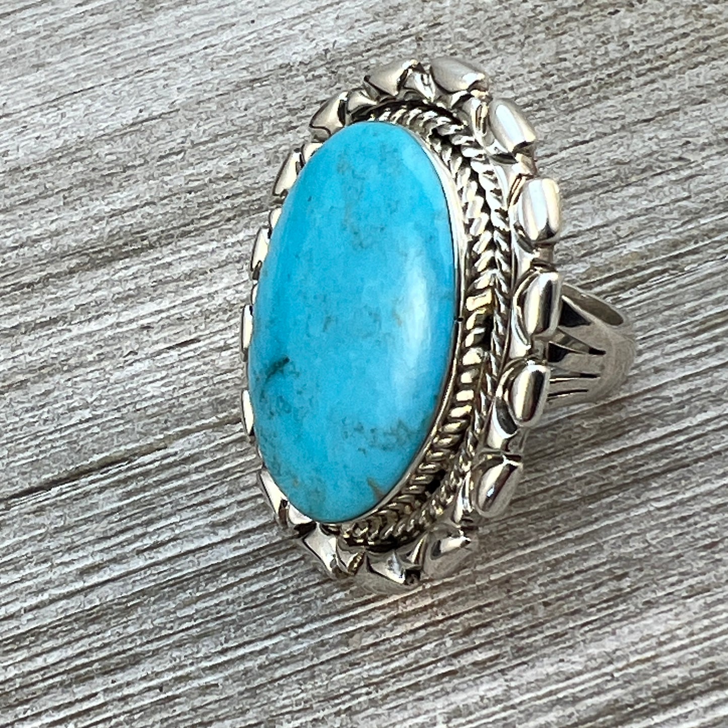 Size 10 Large stone Blue Kingman turquoise statement ring Sterling silver Navajo handmade