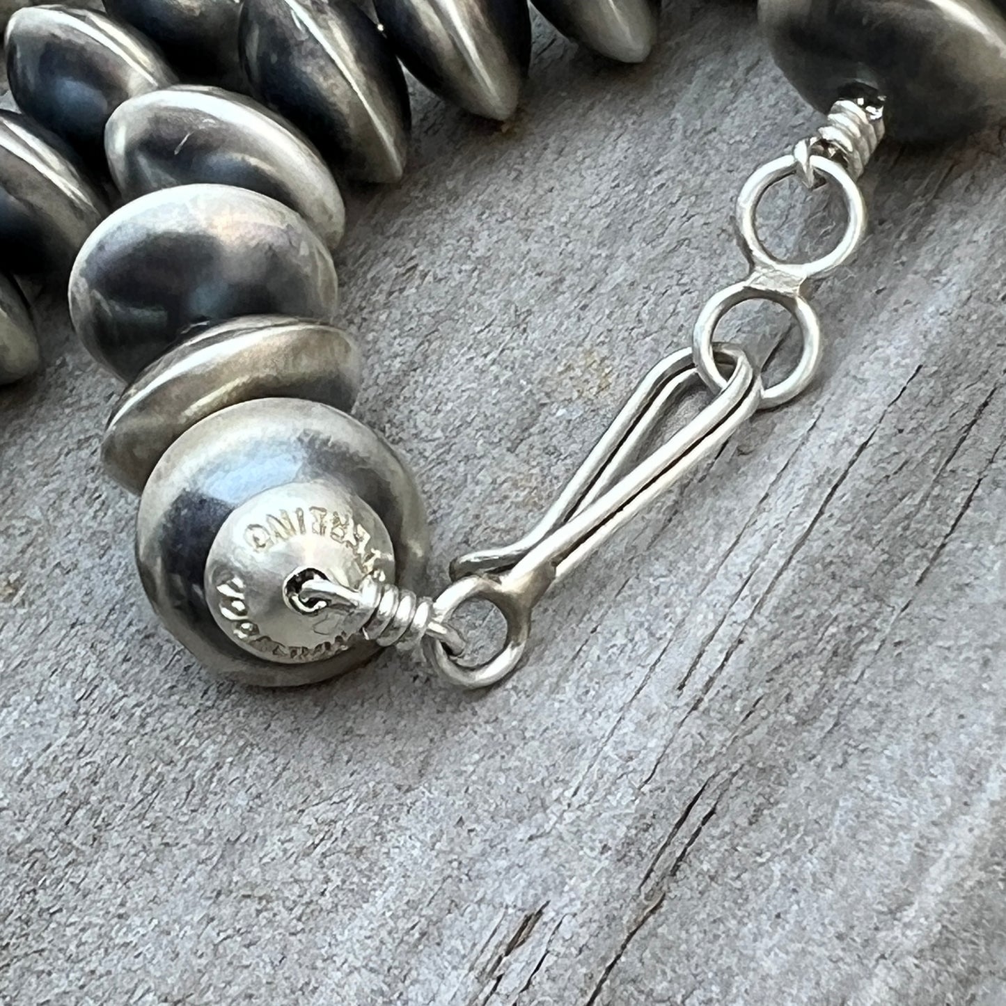 24" Navajo Handmade Sterling Silver Pearl 13mm Saucer Bead Necklace Bryannen Halwood 840