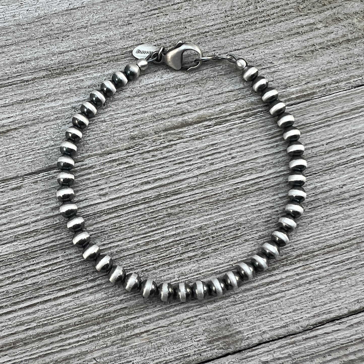 Real 925 Sterling Silver 4mm Bead Bracelet, Silver pearls boho oxidized ball chain Southwest Jewelry