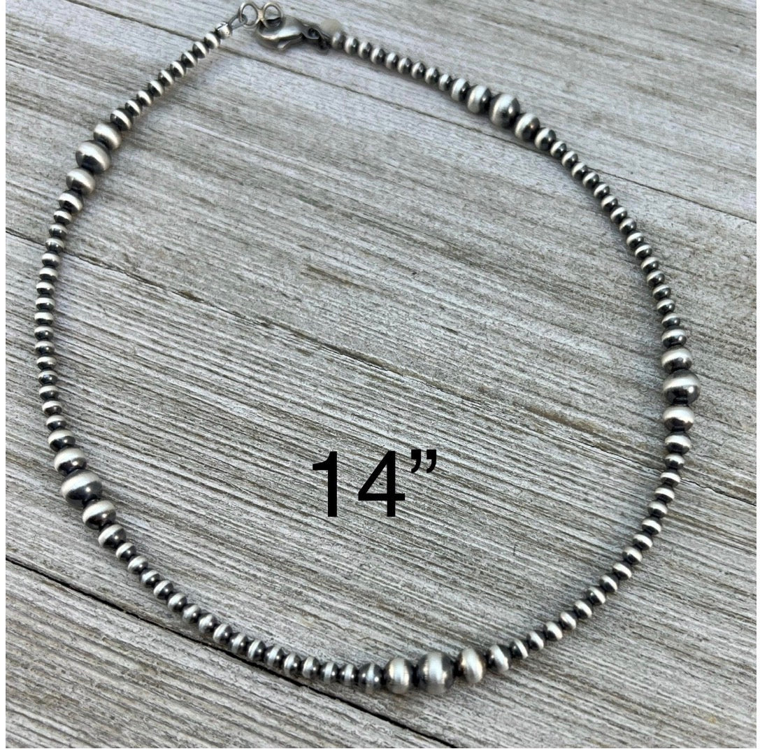 Real 925 Sterling Silver Bead Necklace, 3mm - 6mm graduated, Oxidized Silver, Classic Western Jewelry, small beads, Southwest Pearls