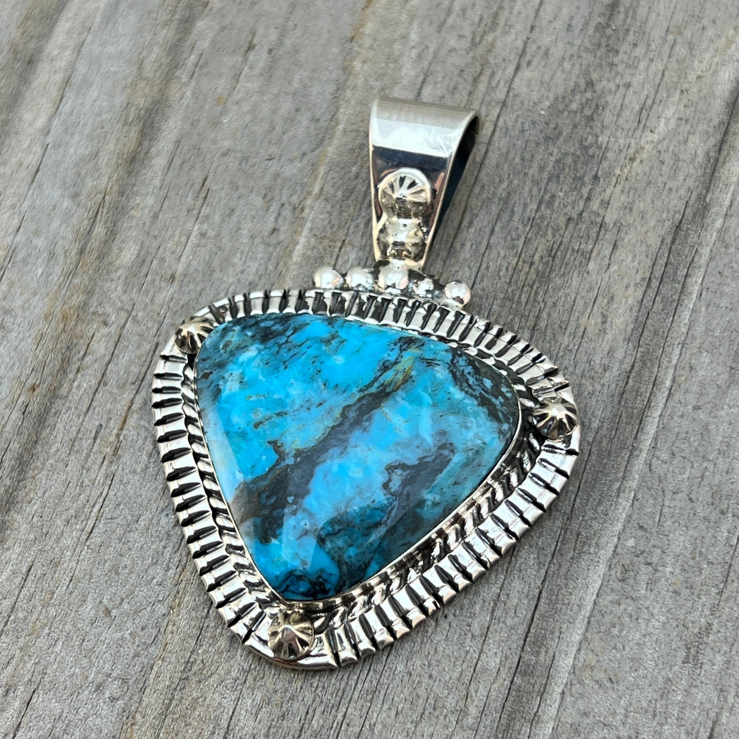 Blue Smokey Kingman turquoise pendant sterling silver Charlene Yazzie Navajo 815