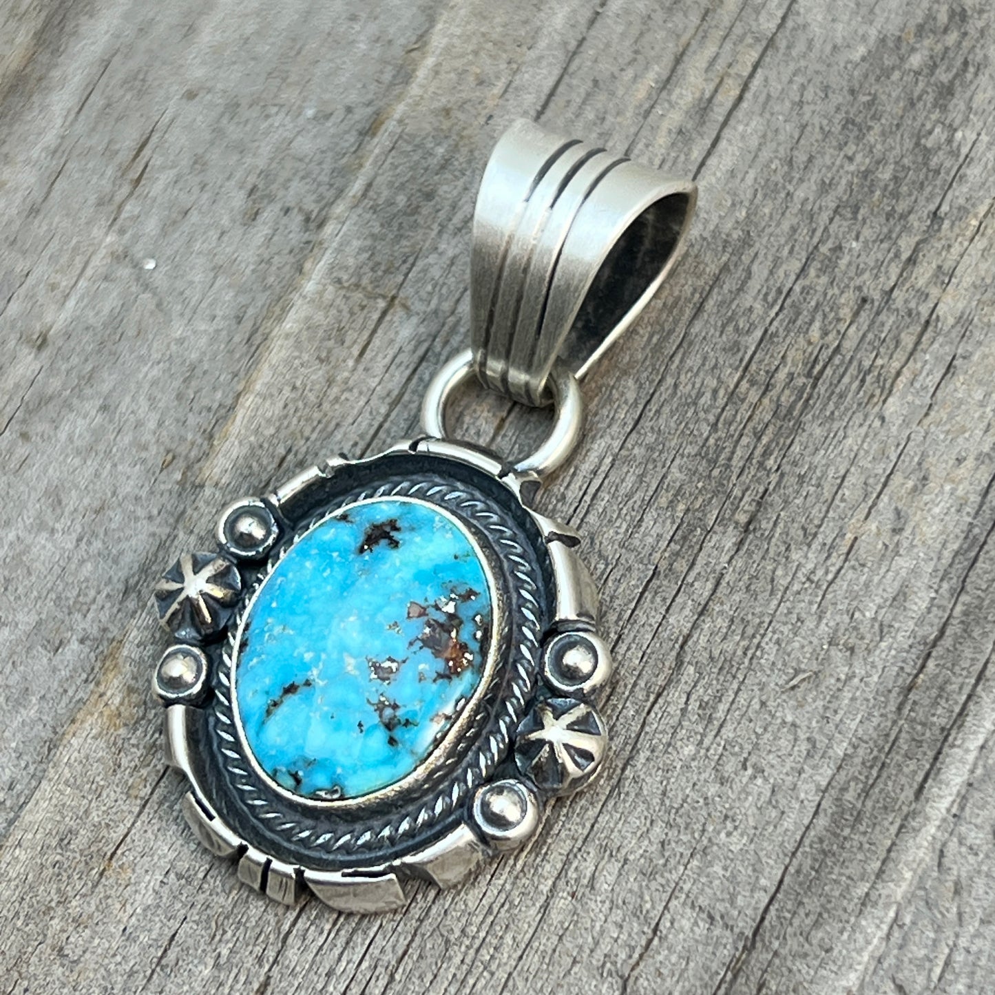 Kingman Turquoise pendant sterling silver Marita Benally Navajo 744