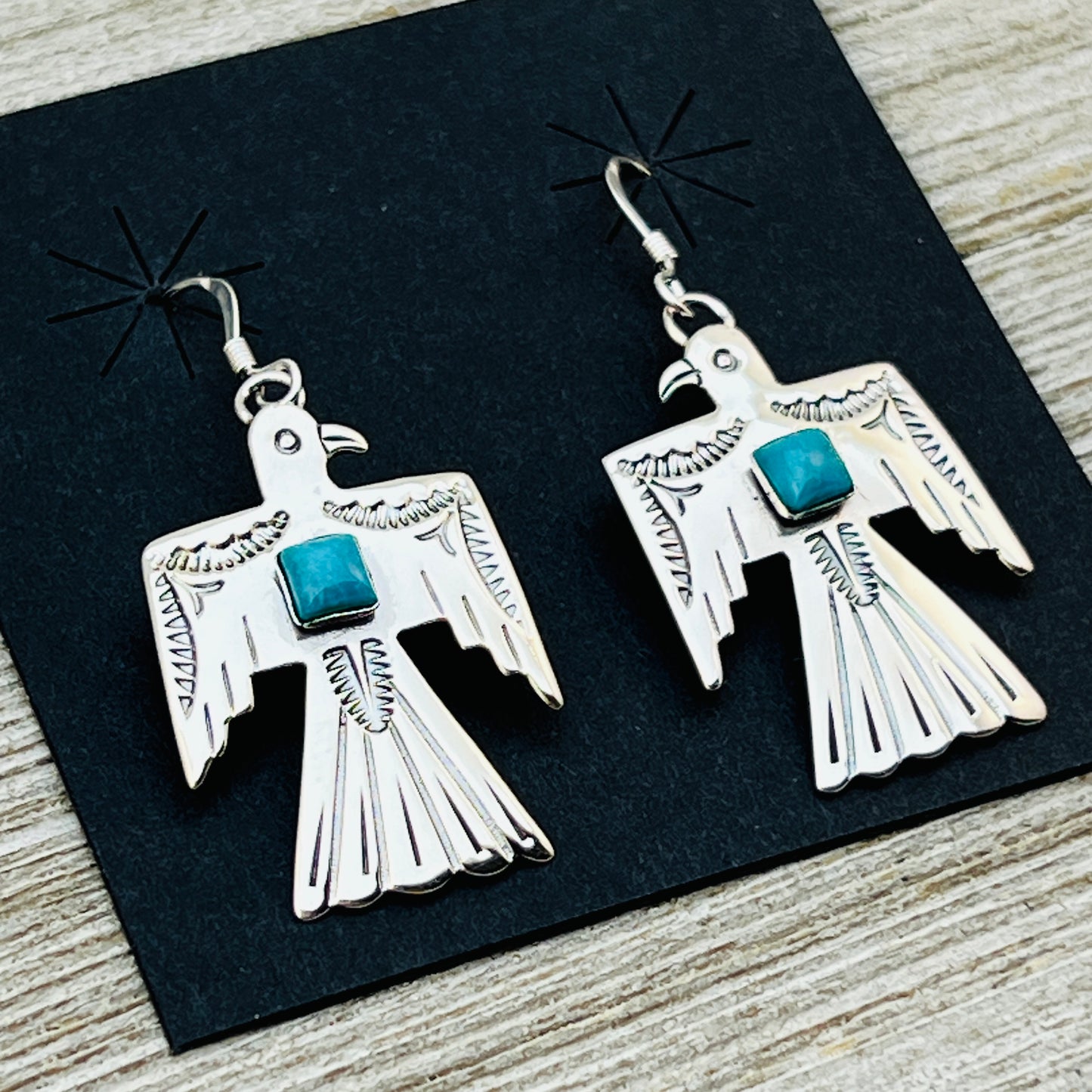 Turquoise Thunderbird Earrings Jeremy Delgarito Navajo sterling silver signed ER19