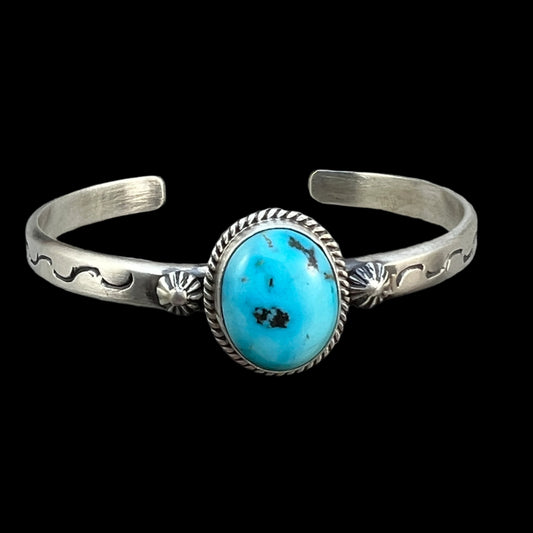 Blue Kingman Turquoise BOHO narrow Cuff bracelet Sterling Silver Samuel Yellowhair 16