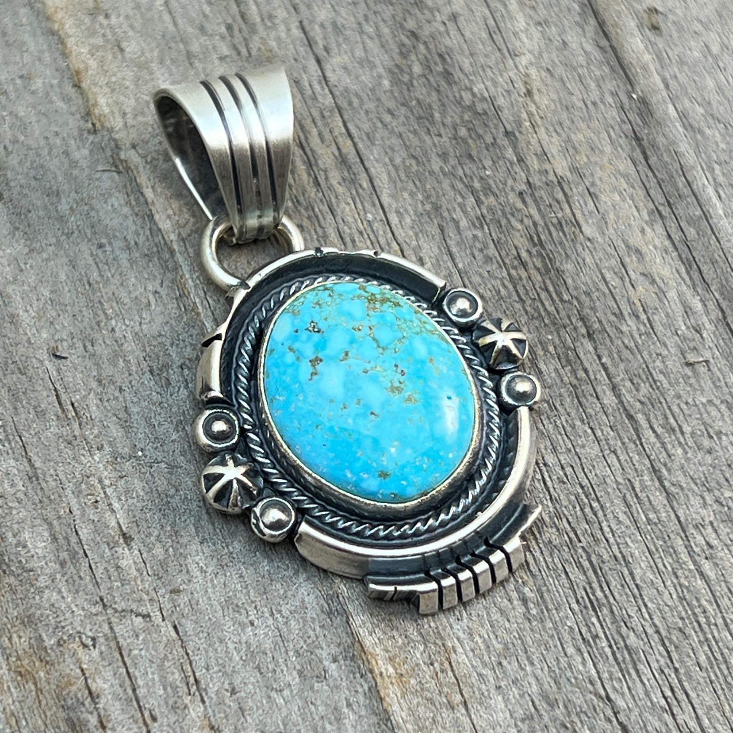 Kingman Turquoise pendant sterling silver Marita Benally Navajo 734