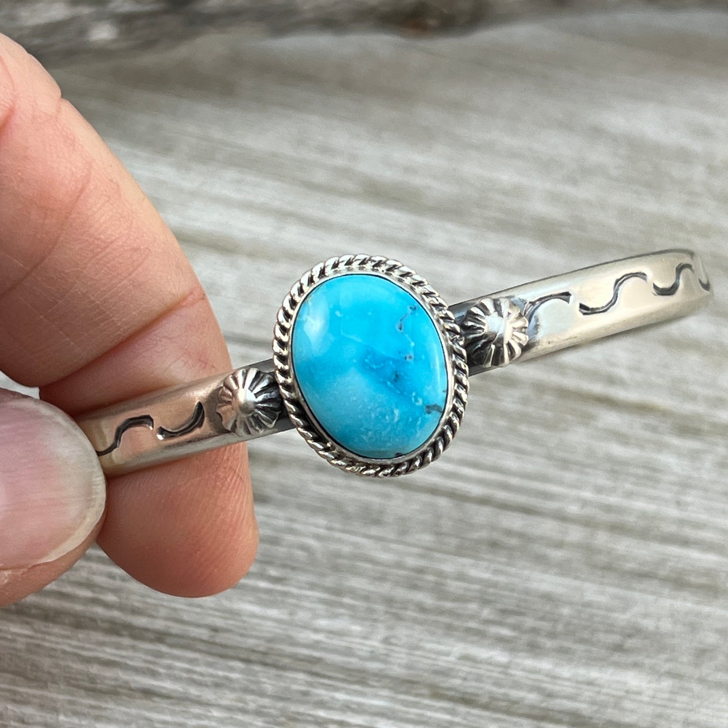 Blue Kingman Turquoise narrown stack Cuff bracelet Sterling Silver Samuel Yellowhair 40