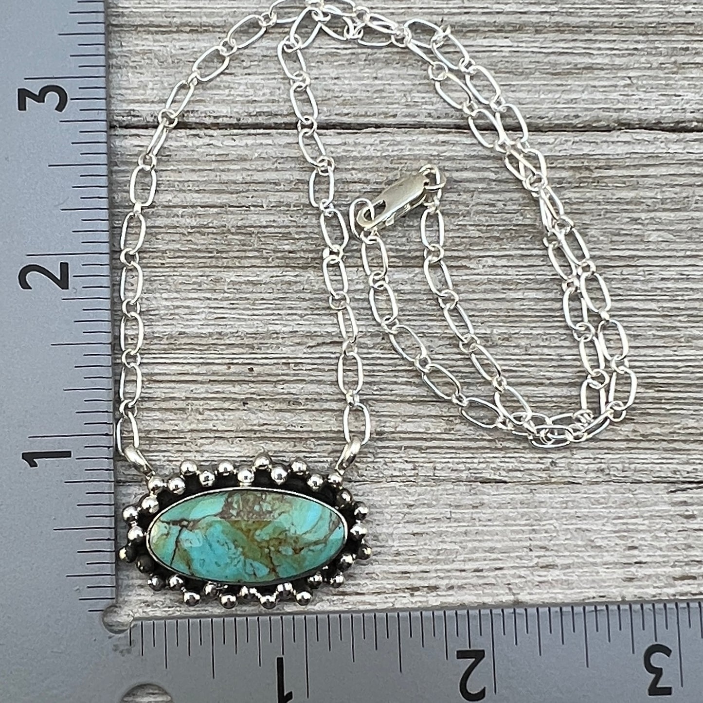 Kingman turquoise oval bar station necklace 1 sterling silver Gregg Yazzie
