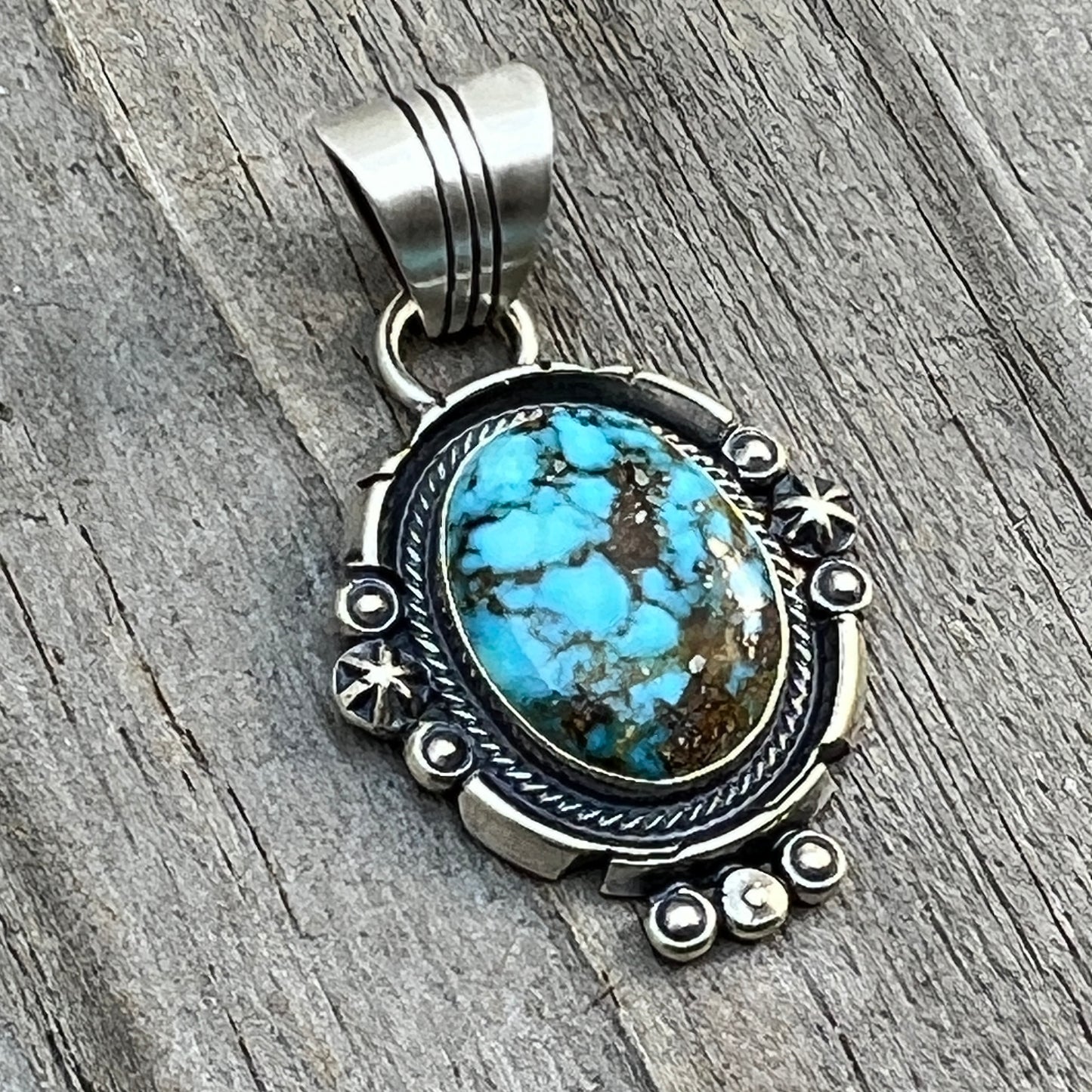 Kingman Turquoise pendant sterling silver Marita Benally Navajo 743