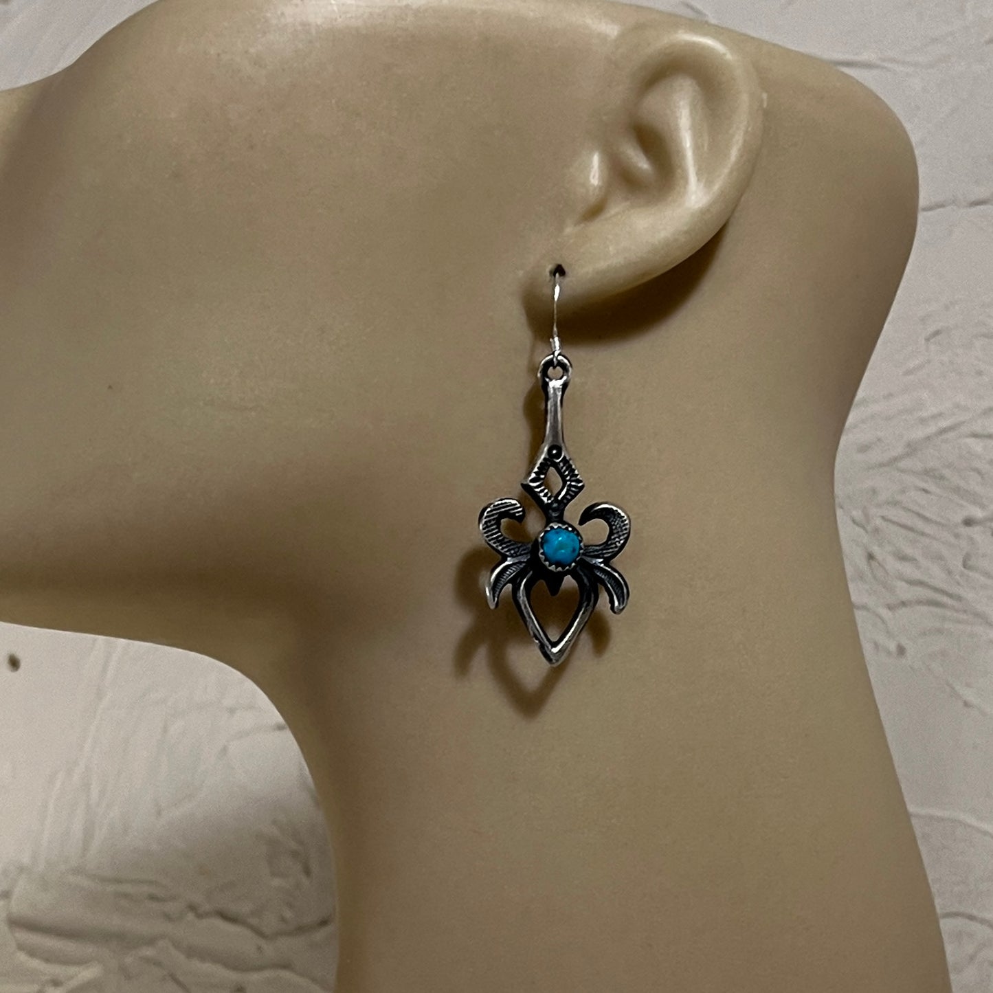 Modern tufa cast earrings, sterling silver turquoise Navajo Eva & Linberg Billah