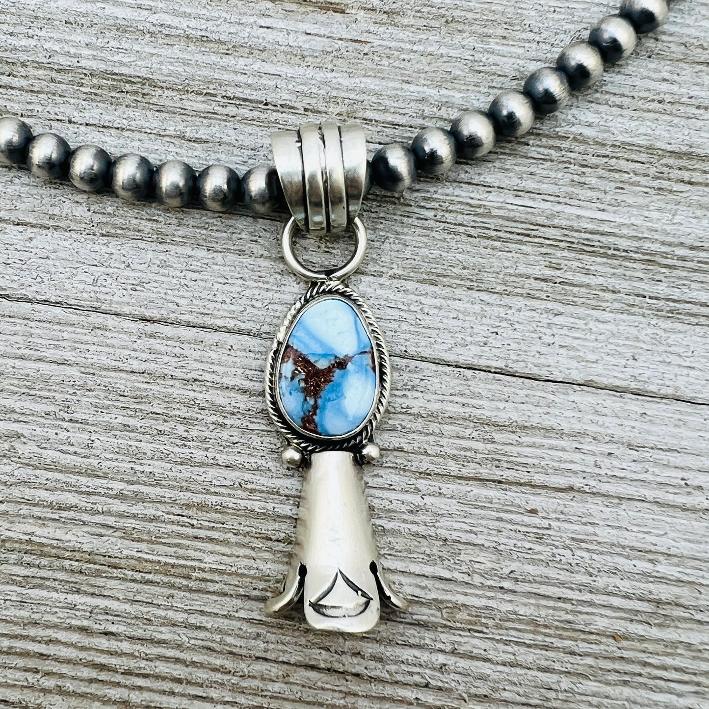 16" Golden Hills Turquoise Squash Blossom Necklace Sharon McCarthy Sterling silver  NK10