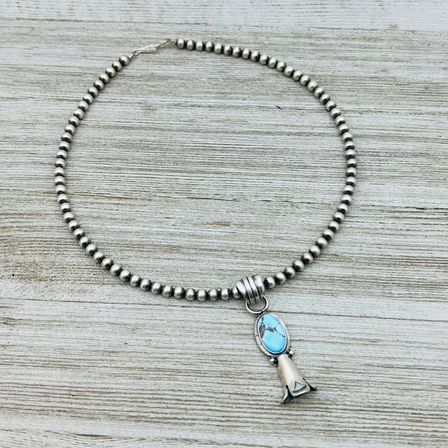 16" Golden Hills Turquoise Squash Blossom Necklace Sharon McCarthy Sterling silver NK11