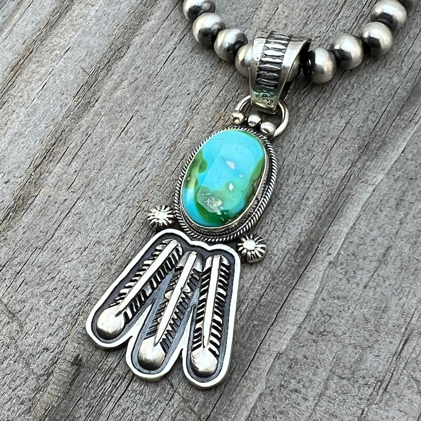 18" Sonoran Turquoise necklace sterling silver 6mm bead Verley Betone Navajo 773