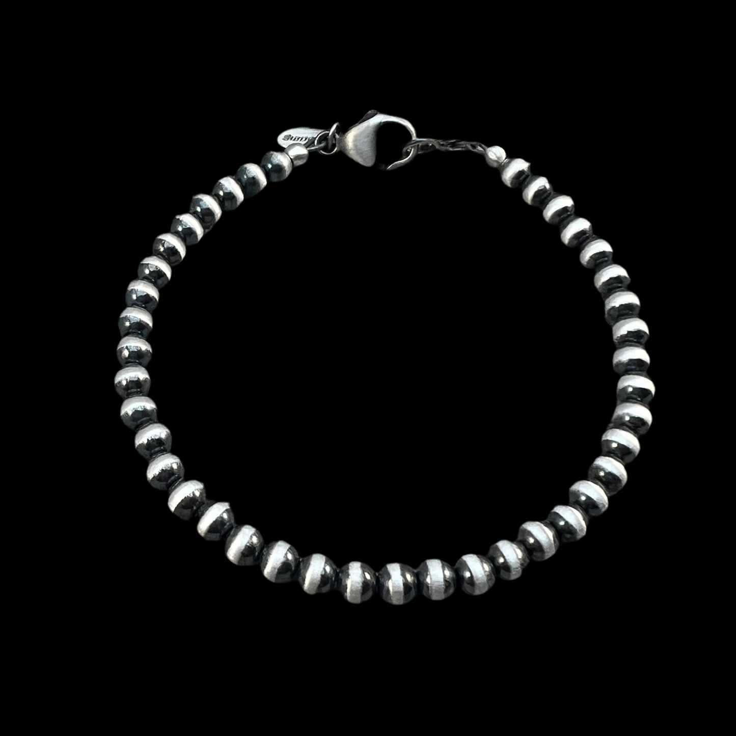 Real 925 Sterling Silver 4mm Bead Bracelet, Silver pearls boho oxidized ball chain Southwest Jewelry