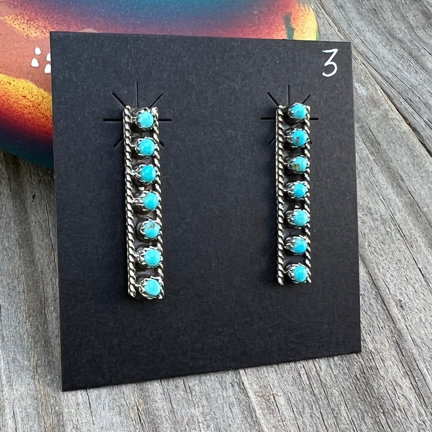 Turquoise Dot Bar earrings sterling silver Janice Spencer Navajo handmade 696
