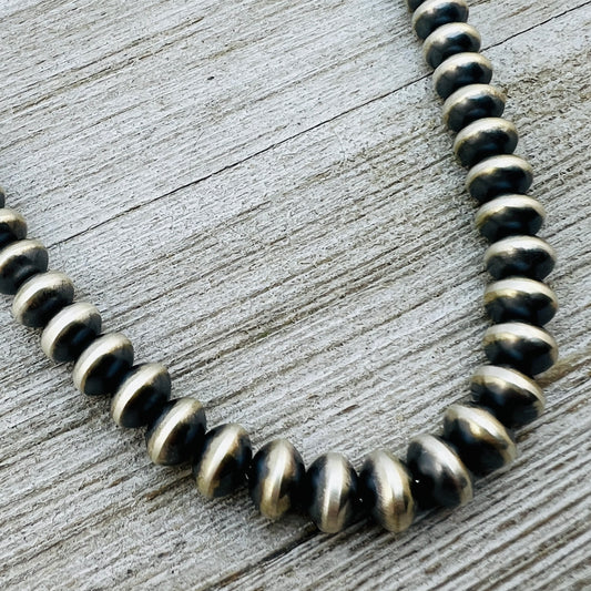 24" Sterling silver Navajo handmade 9mm oval bead Pearl necklace Bryannen Halwood 711