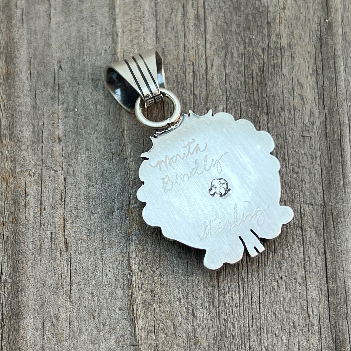 Kingman Turquoise pendant sterling silver Marita Benally Navajo 740