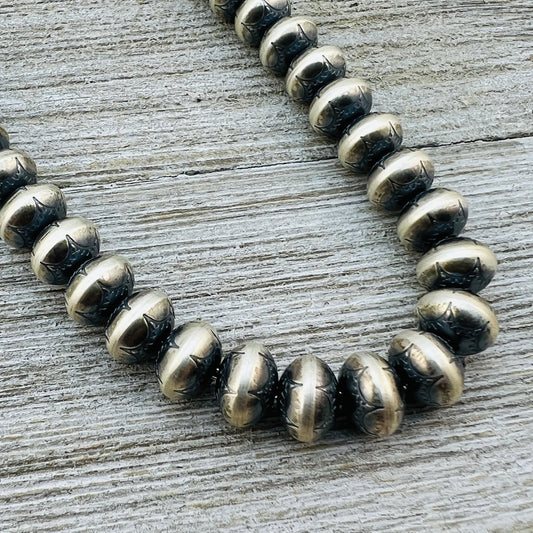 26" Sterling silver Navajo handmade stamped 9mm oval bead Pearl necklace Bryannen Halwood signed